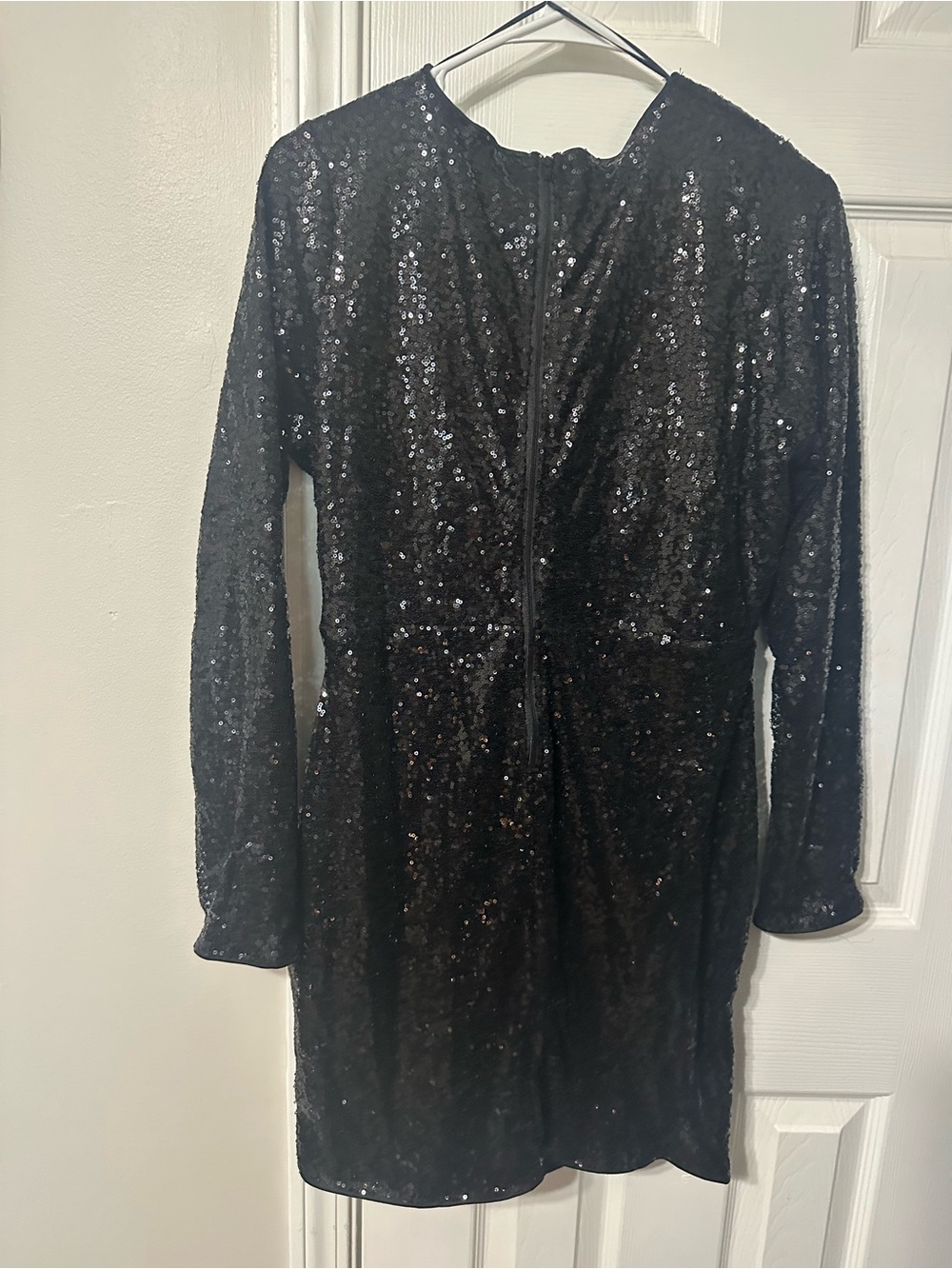 Black Sequin Long-Sleeve Wrap-Front Dress - Picture 2 of 3